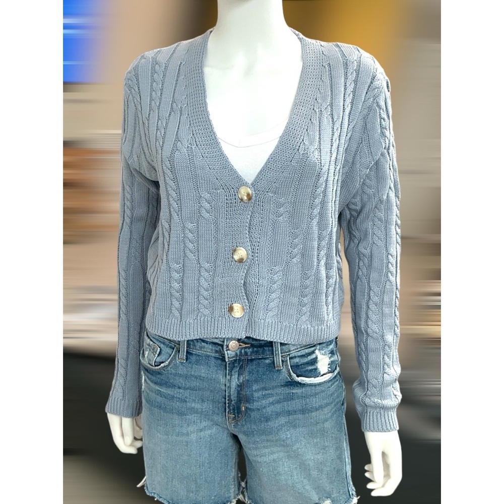 SIGNATURE 8 light blue cable knit cardigan S M L - Picture 7 of 10
